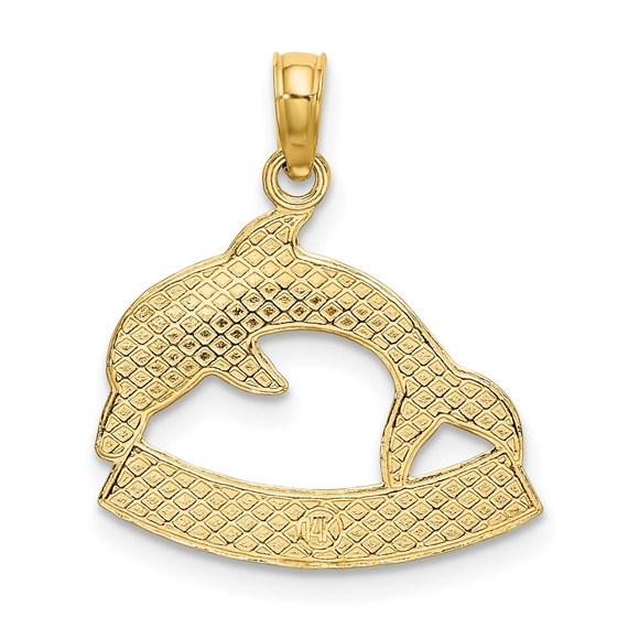 14k Yellow Gold Travel 2-D CURACAO Under Small Dolphin Necklace Charm Pendant - Picture 4 of 4